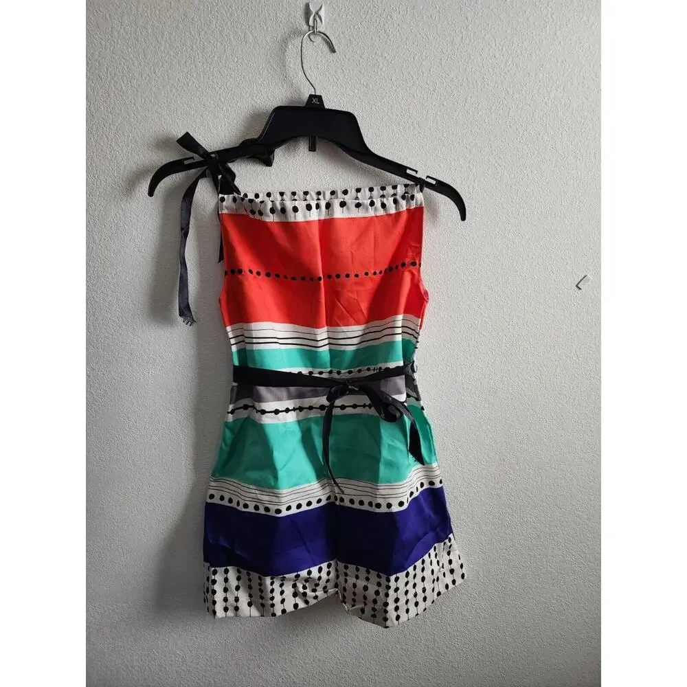 Girls‎ Multi Color Striped One Shoulder Dress Black Ribbon Tie Waist Party Dress